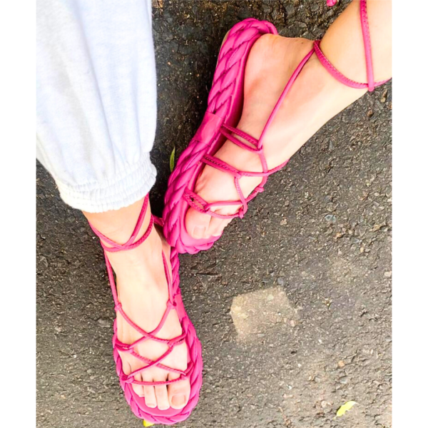 Sandália Flatform Plataforma Moda Pé Amarração Trança - Imagem 5