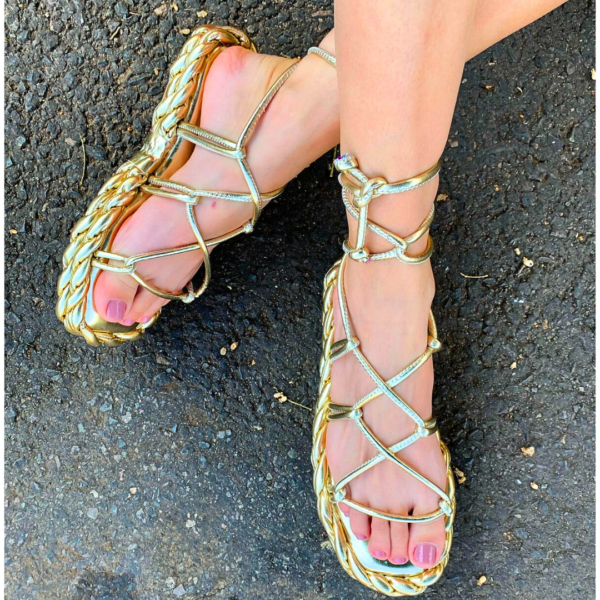 Sandália Flatform Plataforma Moda Pé Amarração Trança - Imagem 4