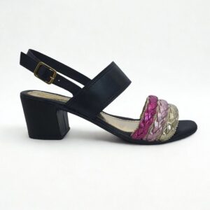 Sandália Feminina Salto Grosso 5 cm Moda Pé 006 Tricolor