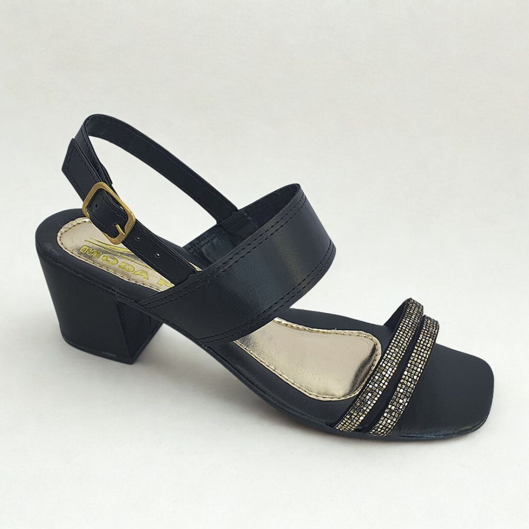 Sandália Feminina Salto Grosso 5 cm Moda Pé 008 Strass