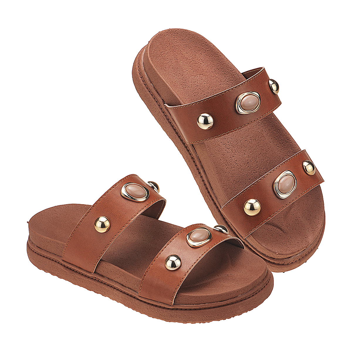 Sandália Feminina Papete Anatômica Enfeites Metal Moda Pé - Imagem 7