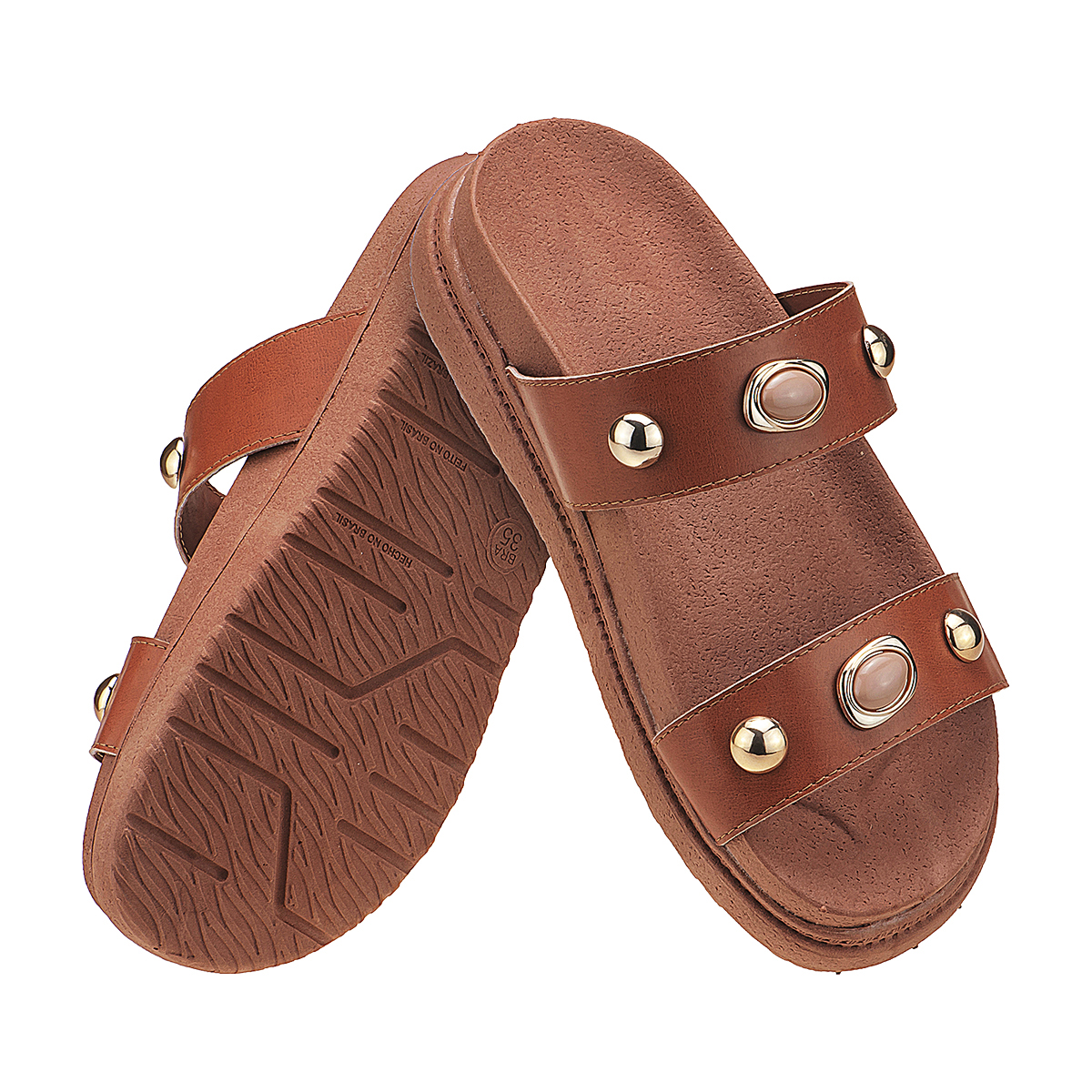 Sandália Feminina Papete Anatômica Enfeites Metal Moda Pé - Imagem 6