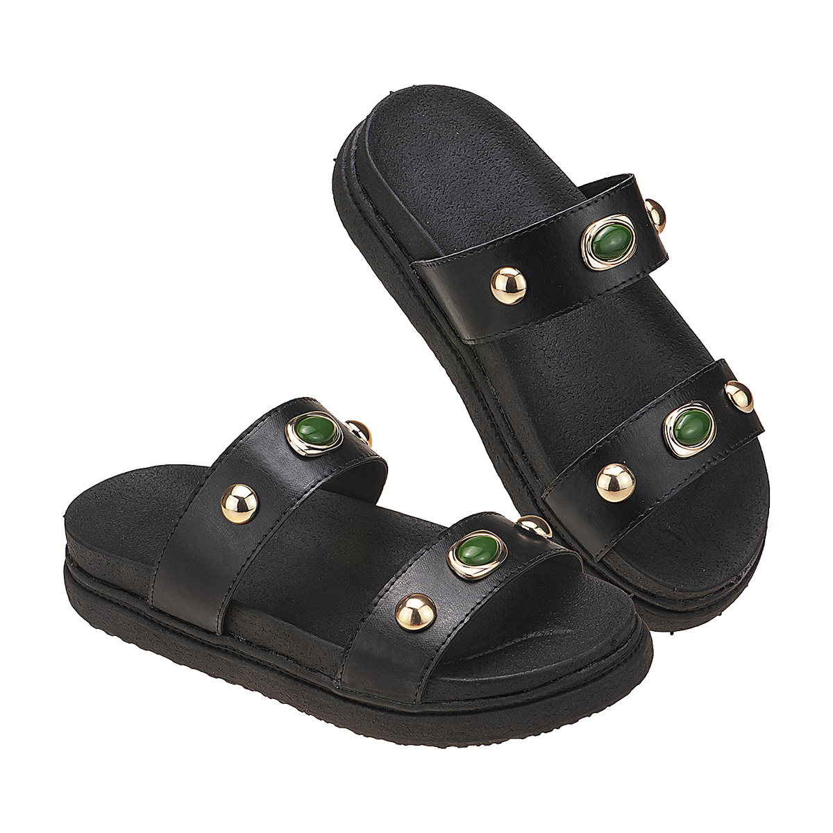 Sandália Feminina Papete Anatômica Enfeites Metal Moda Pé - Imagem 3