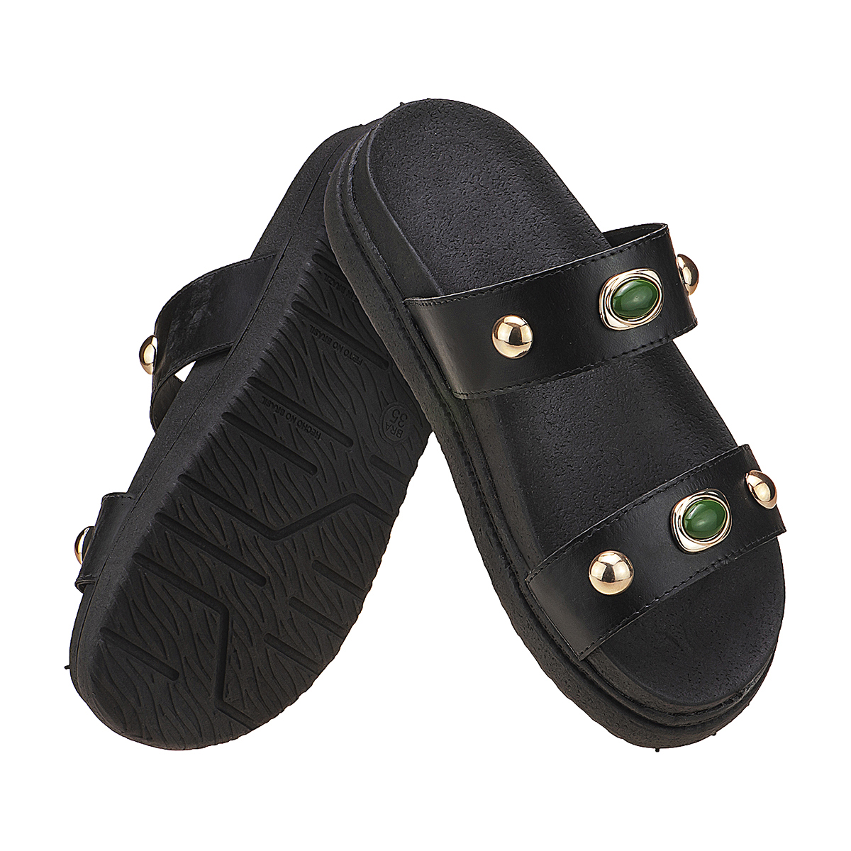 Sandália Feminina Papete Anatômica Enfeites Metal Moda Pé - Imagem 2