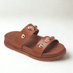 Sandália Feminina Papete Anatômica Enfeites Metal Moda Pé