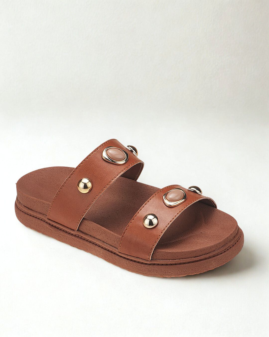 Sandália Feminina Papete Anatômica Enfeites Metal Moda Pé - Imagem 9